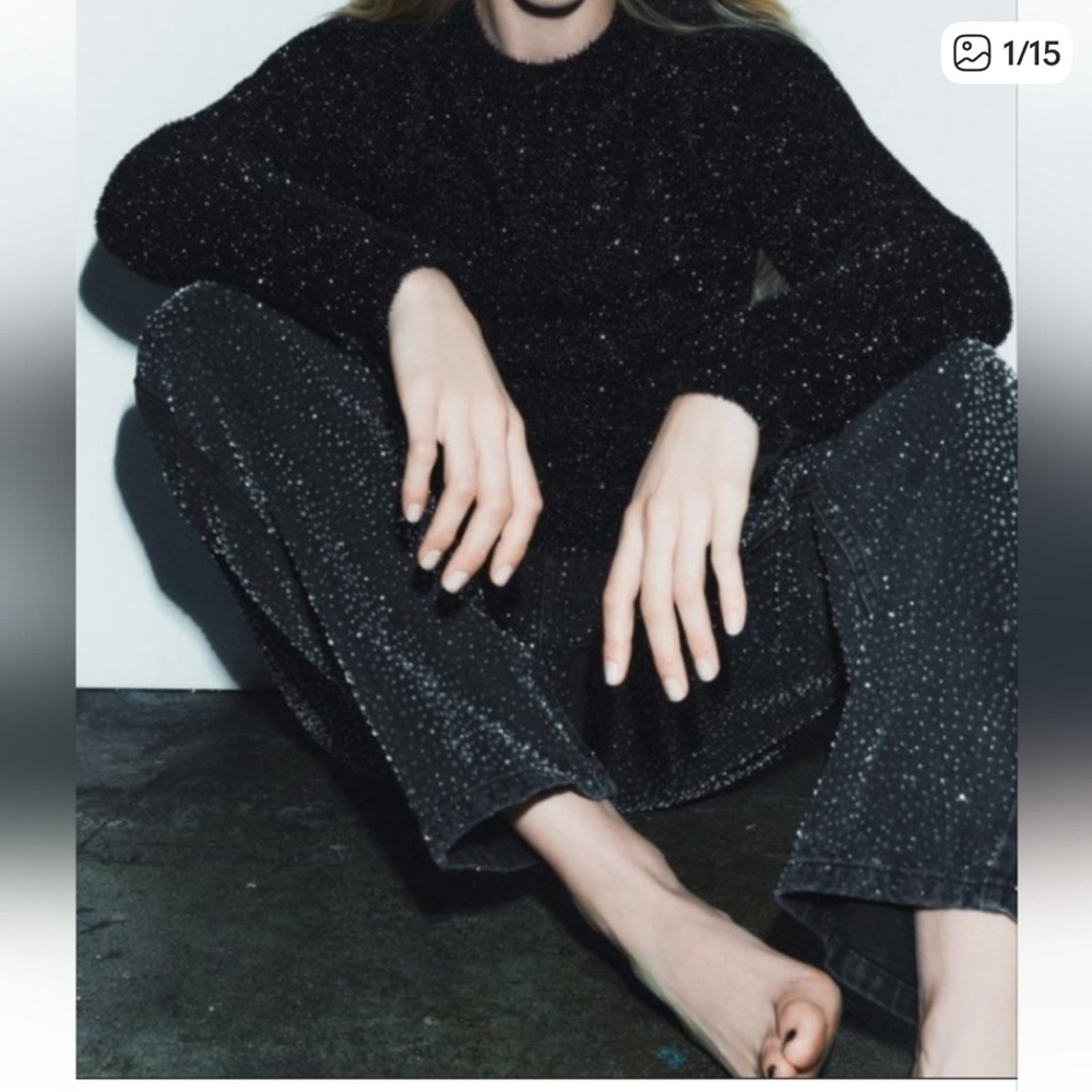 Zara Black Sparkle Cropped Pants